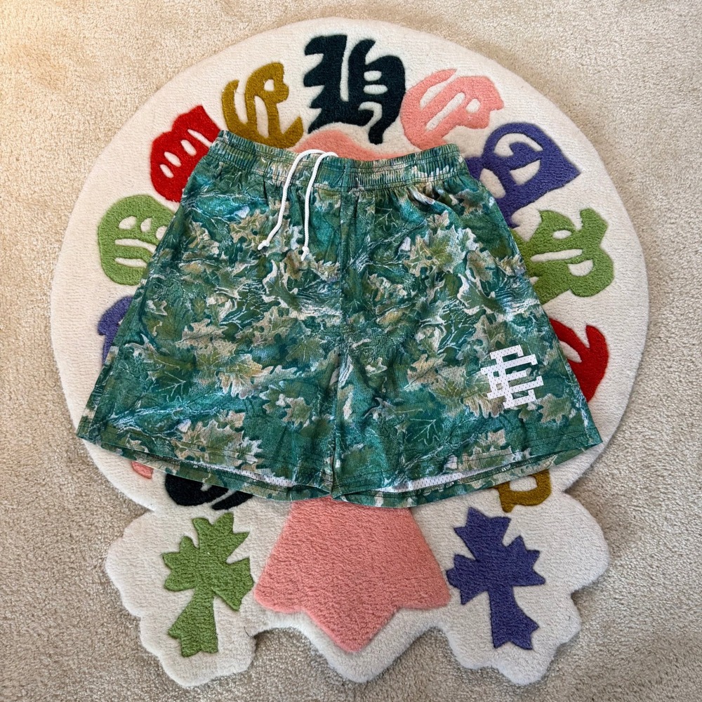 Eric Emanuel EE Basic Short Forest Green Oak Leaf Camo Mesh Mens Large Shorts